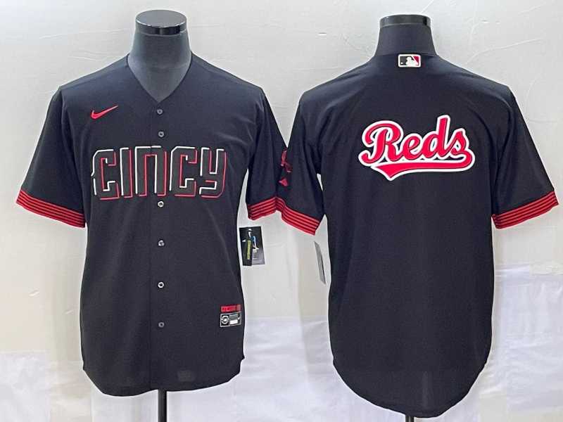 Men%27s Cincinnati Reds Big Logo Black 2023 City Connect Cool Base Stitched Jerseys